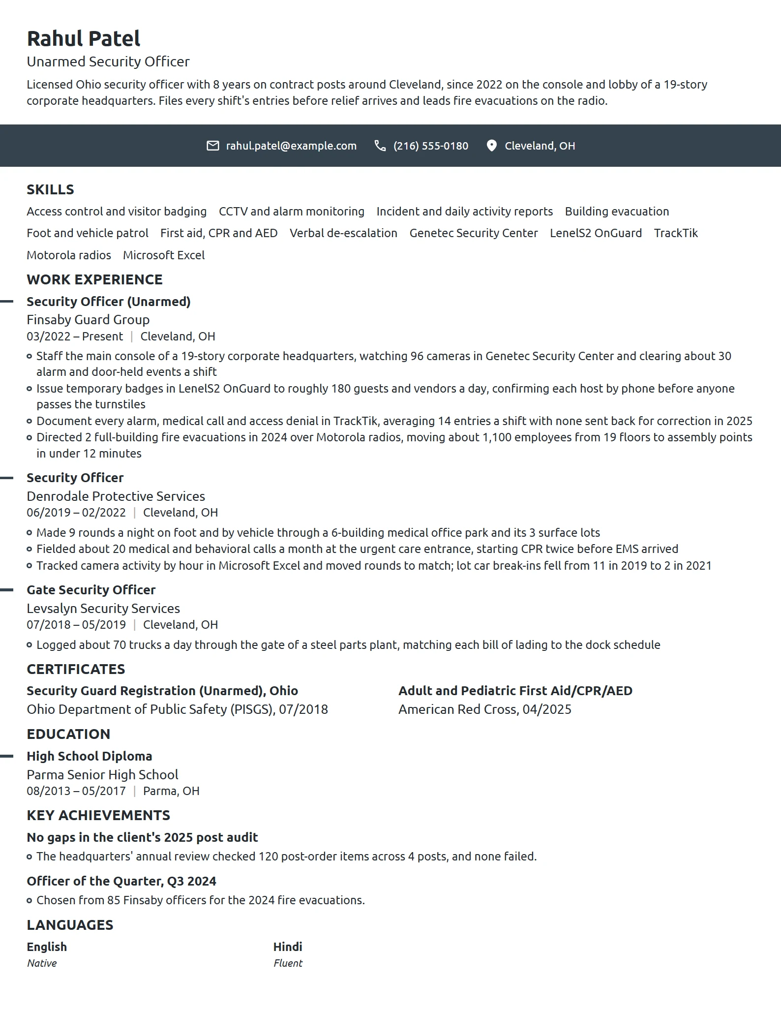 Security Officer resume example