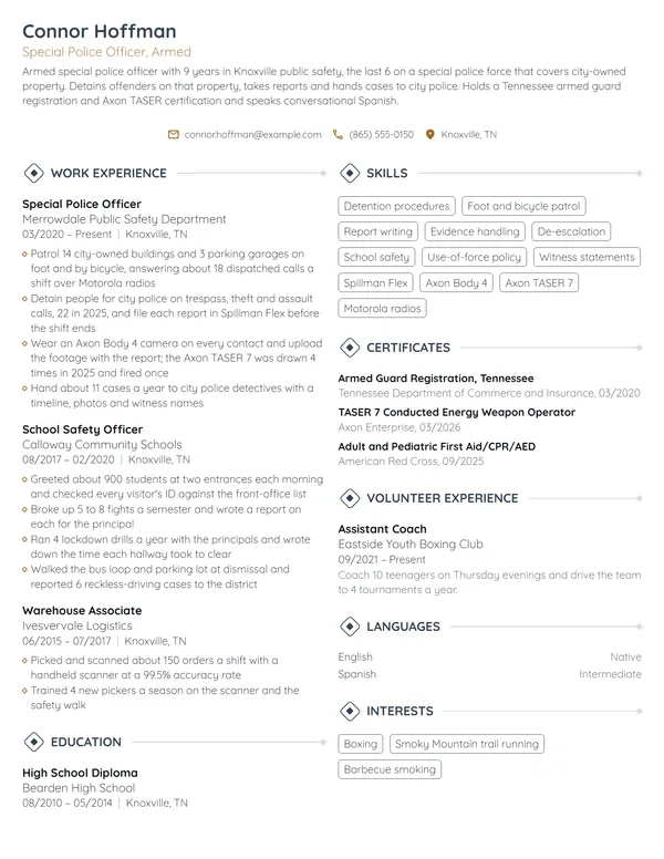 Special Police Officer resume example