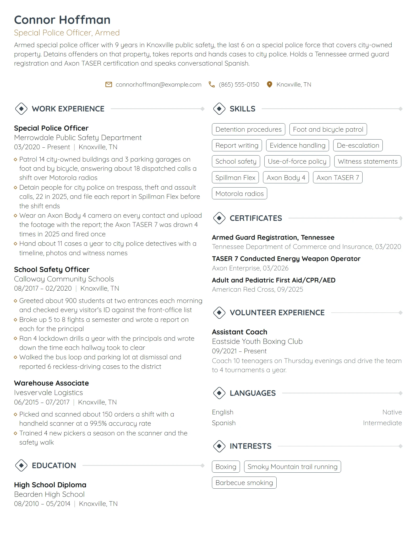 Special Police Officer resume example