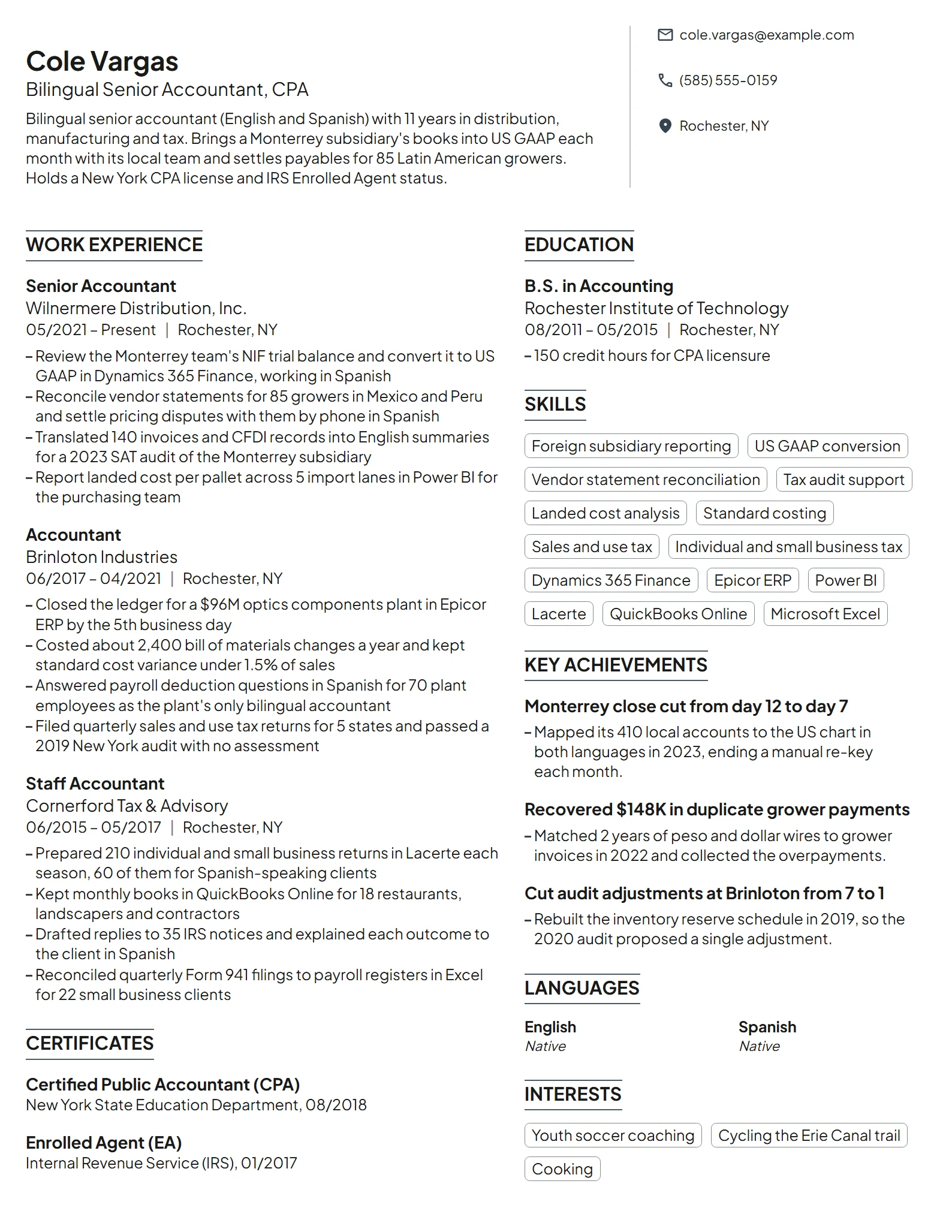 Bilingual Senior Accountant resume example