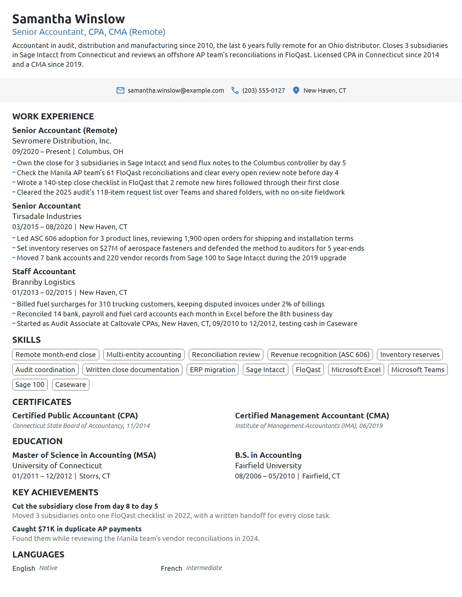Remote Senior Accountant resume example