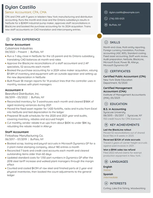 Senior Accountant resume example