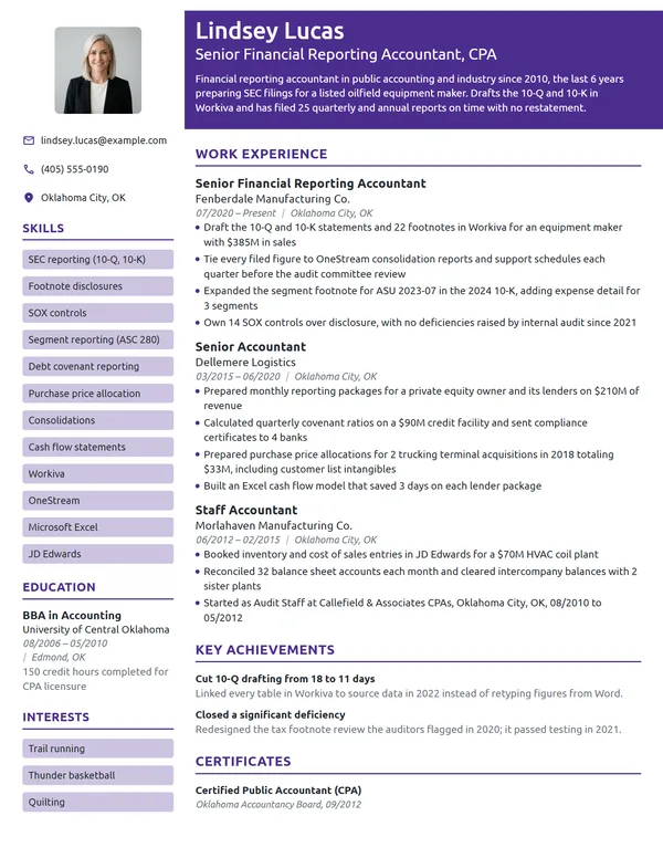 Senior Financial Reporting Accountant resume example