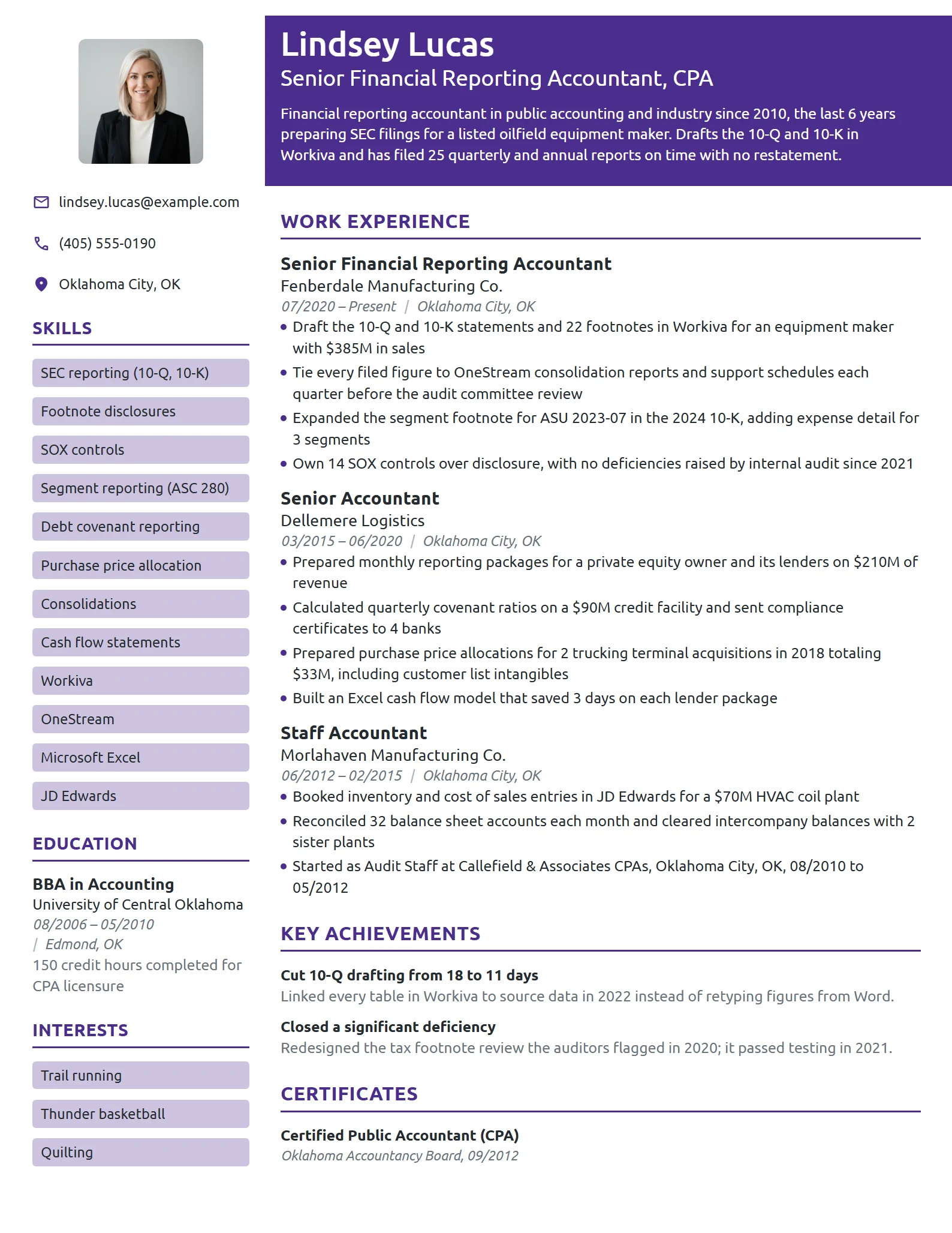 Senior Financial Reporting Accountant resume example