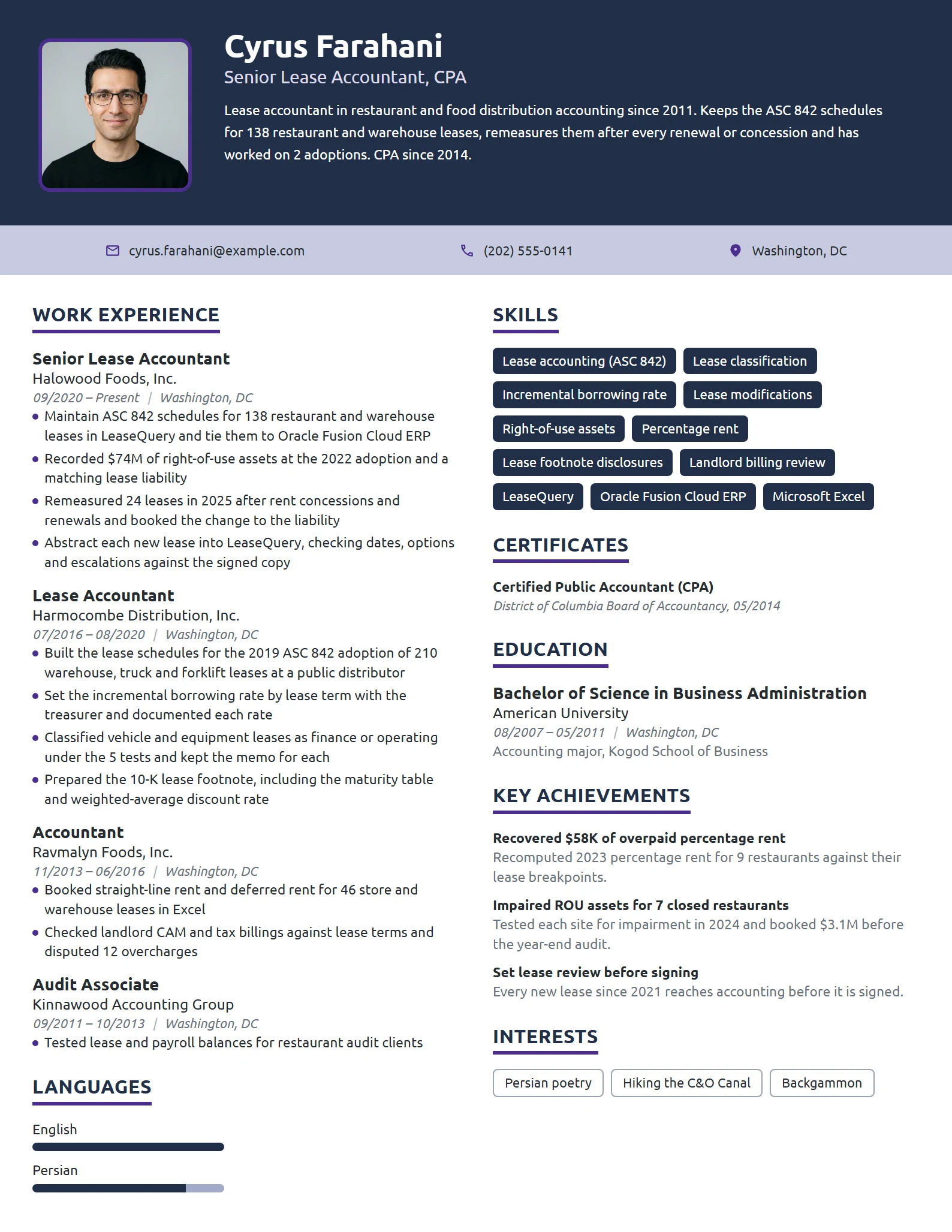 Senior Lease Accountant resume example