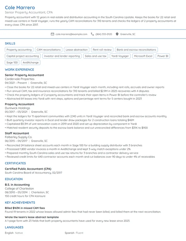 Senior Property Accountant resume example