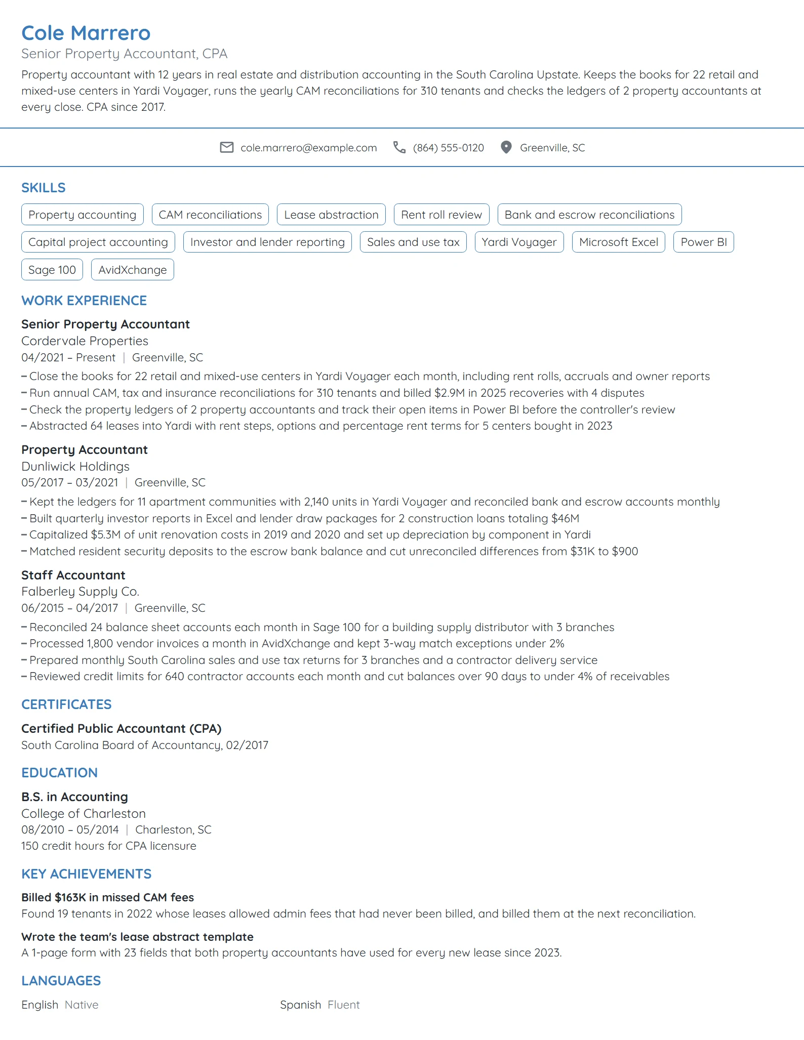 Senior Property Accountant resume example