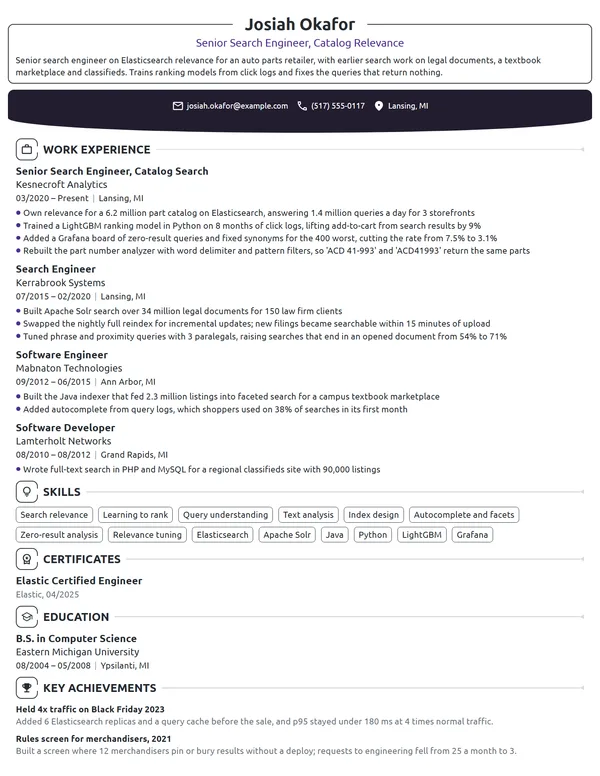 Senior Search Engineer resume example
