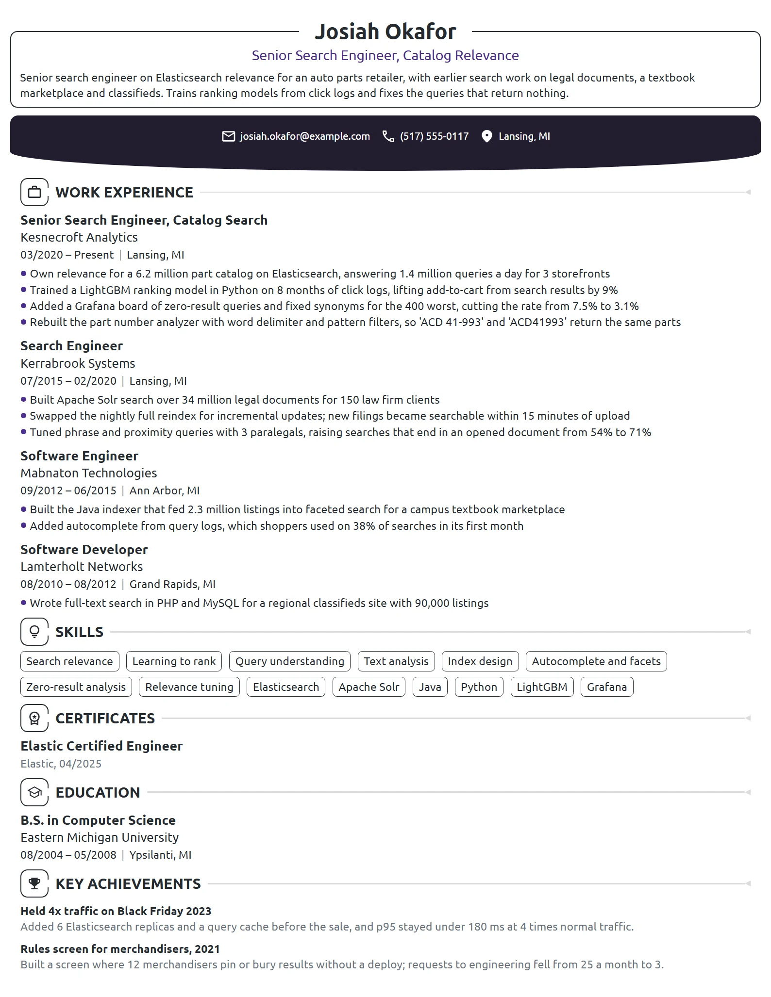 Senior Search Engineer resume example