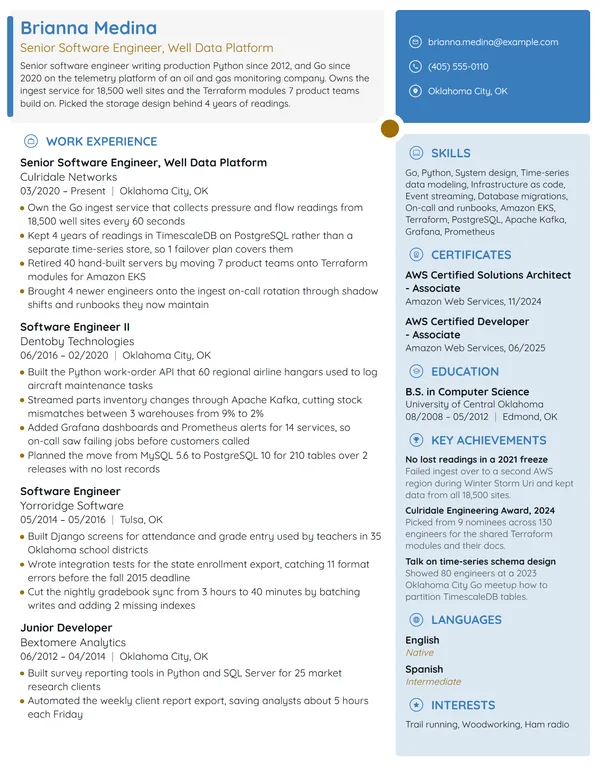 Senior Software Engineer resume example