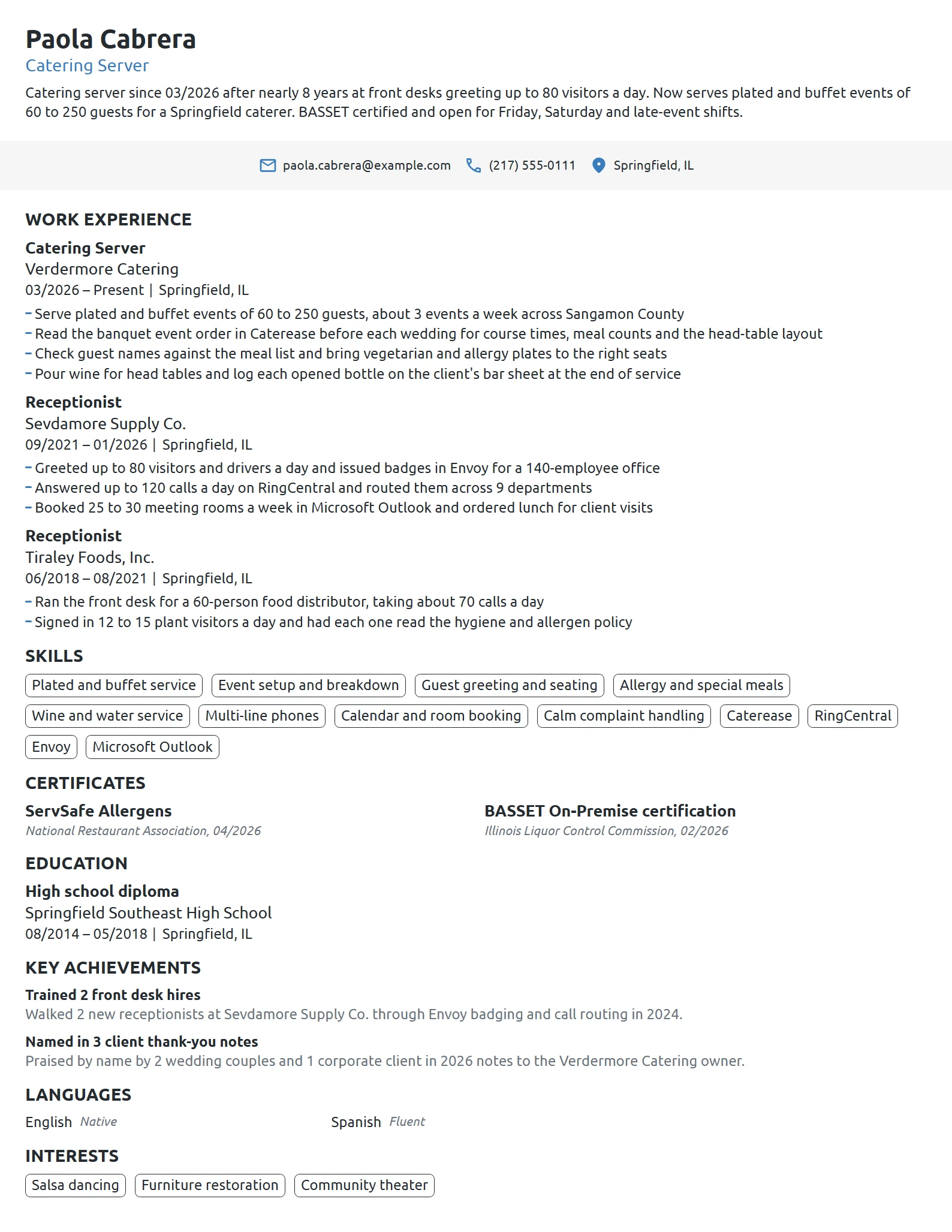Career Change Server resume example