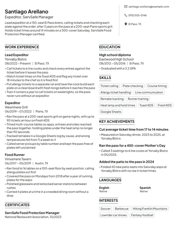 Expeditor resume example