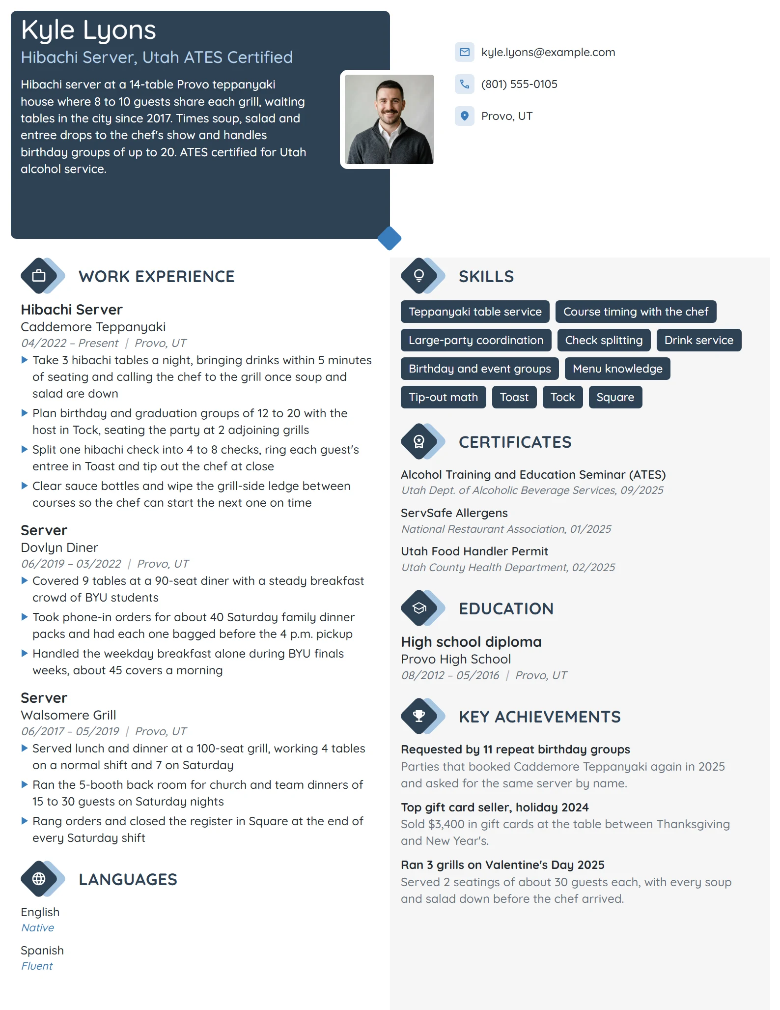 Hibachi Server resume example