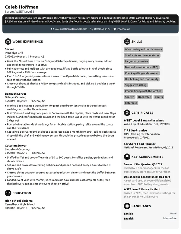 Server resume example