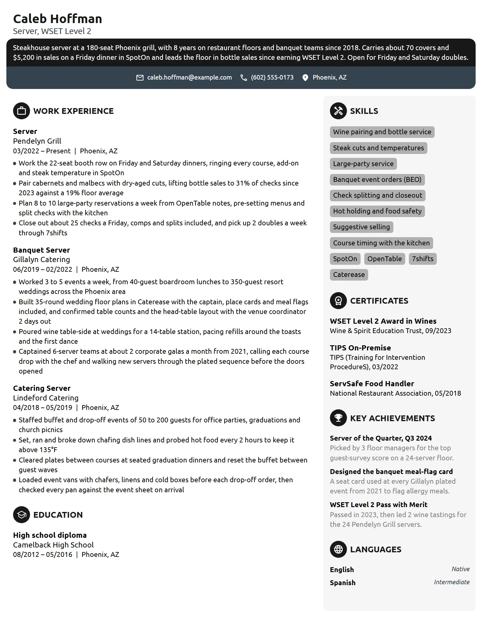 Server resume example