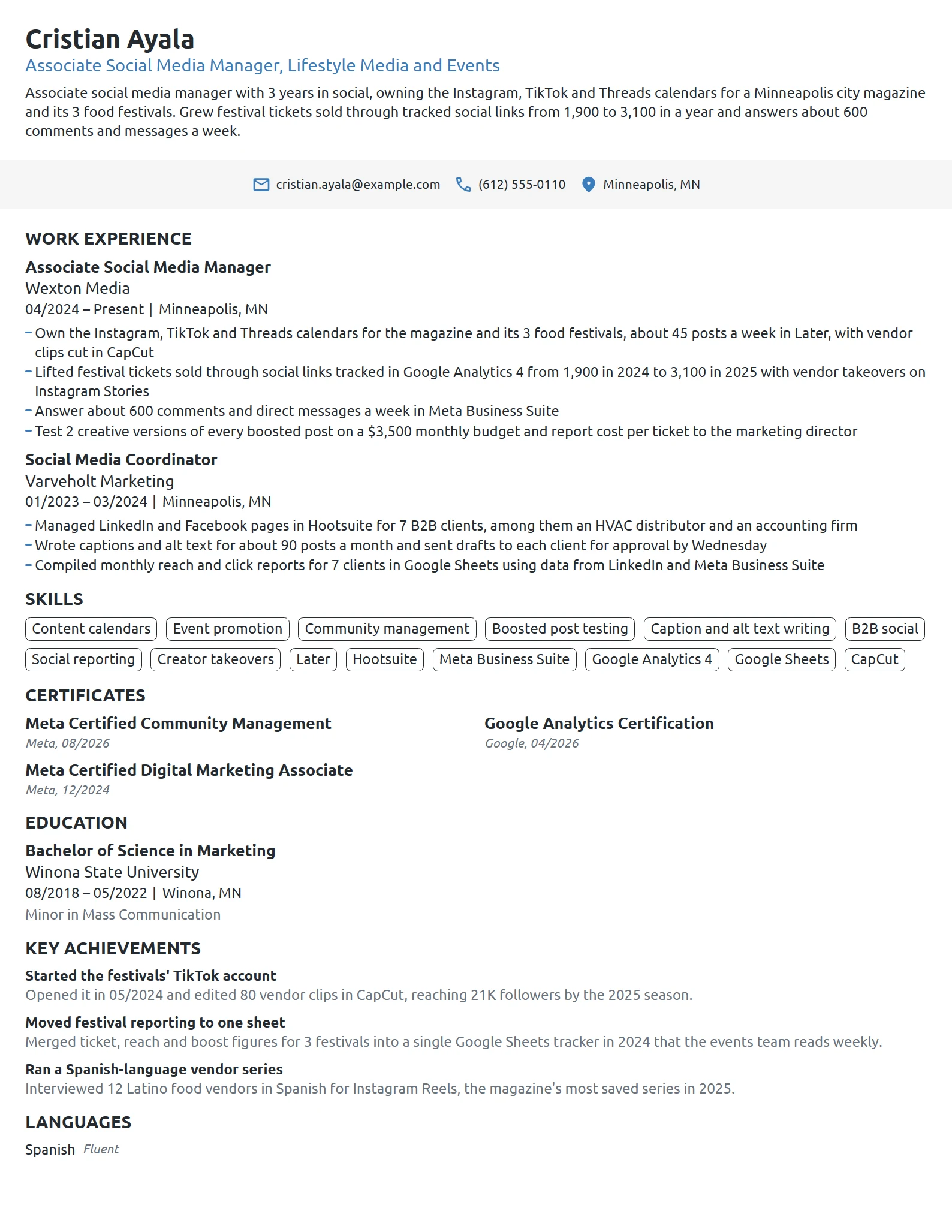 Associate Social Media Manager resume example
