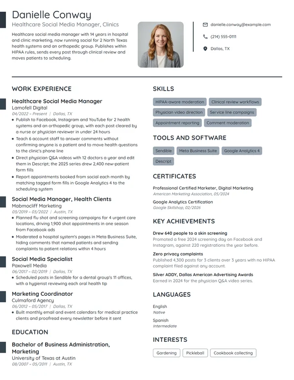 Healthcare Social Media Manager resume example