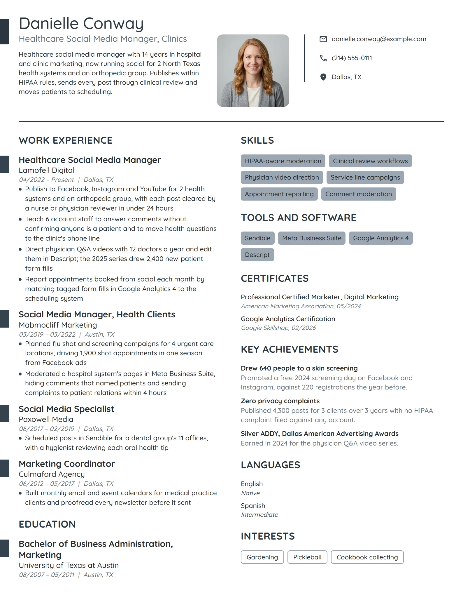 Healthcare Social Media Manager resume example