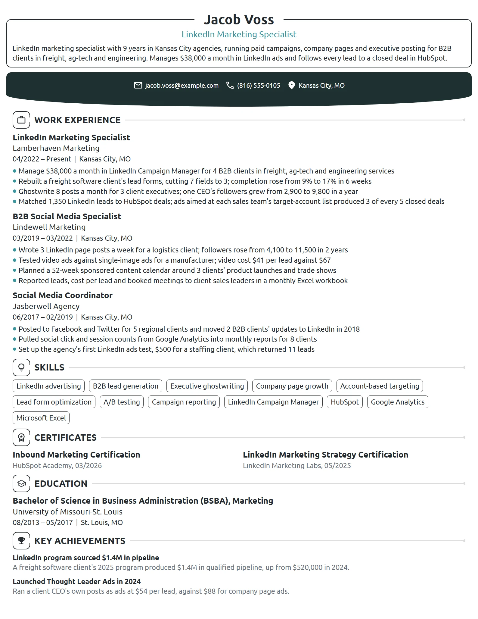 LinkedIn Marketing Specialist resume example