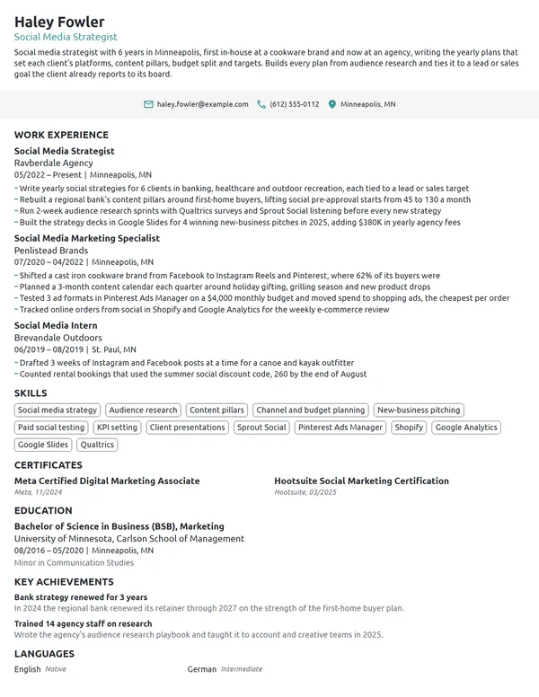 Social Media Strategist resume example