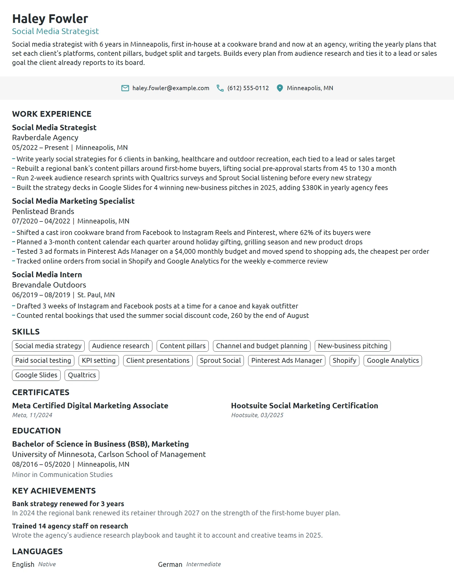 Social Media Strategist resume example