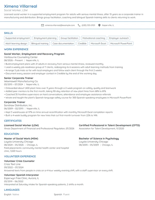 Career Change Social Worker resume example