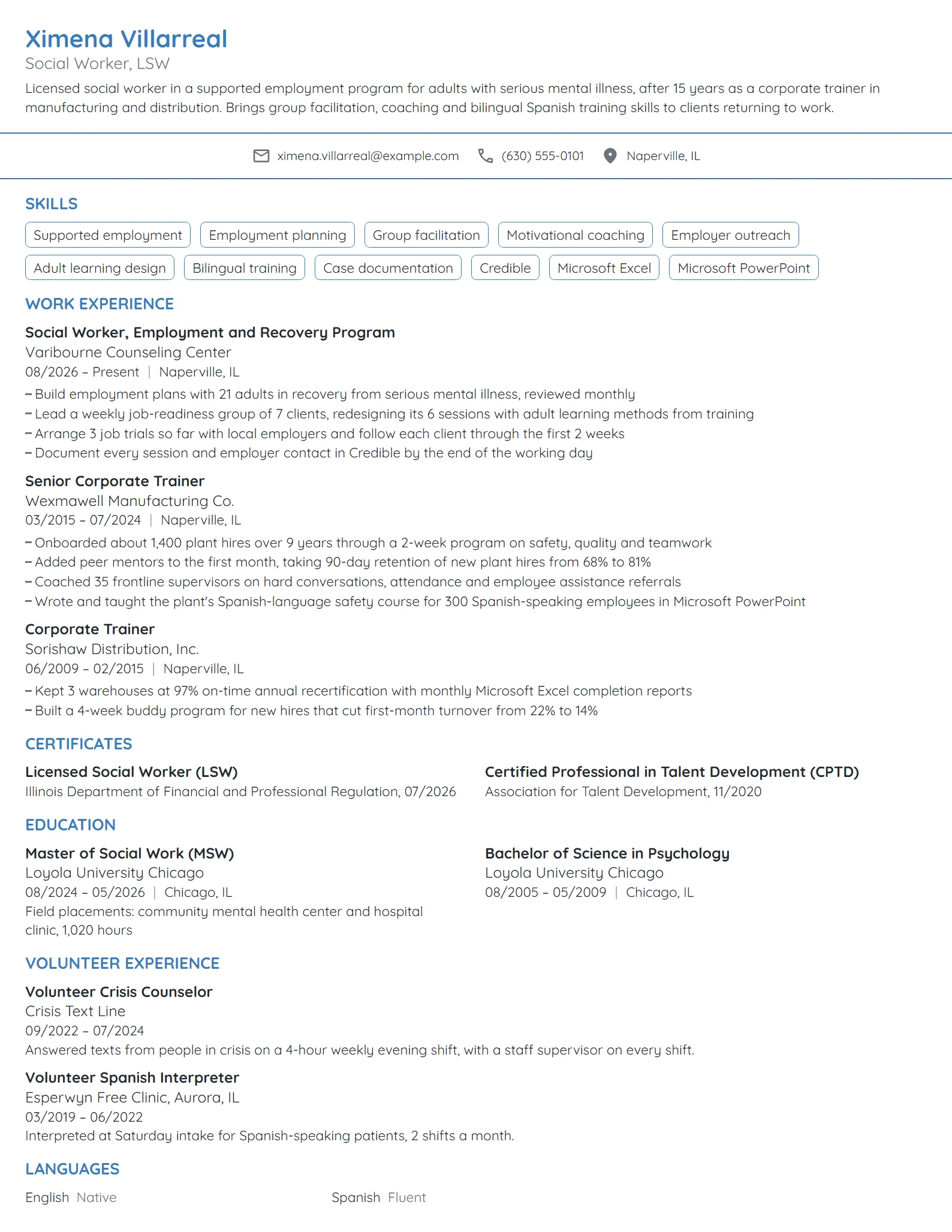 Career Change Social Worker resume example