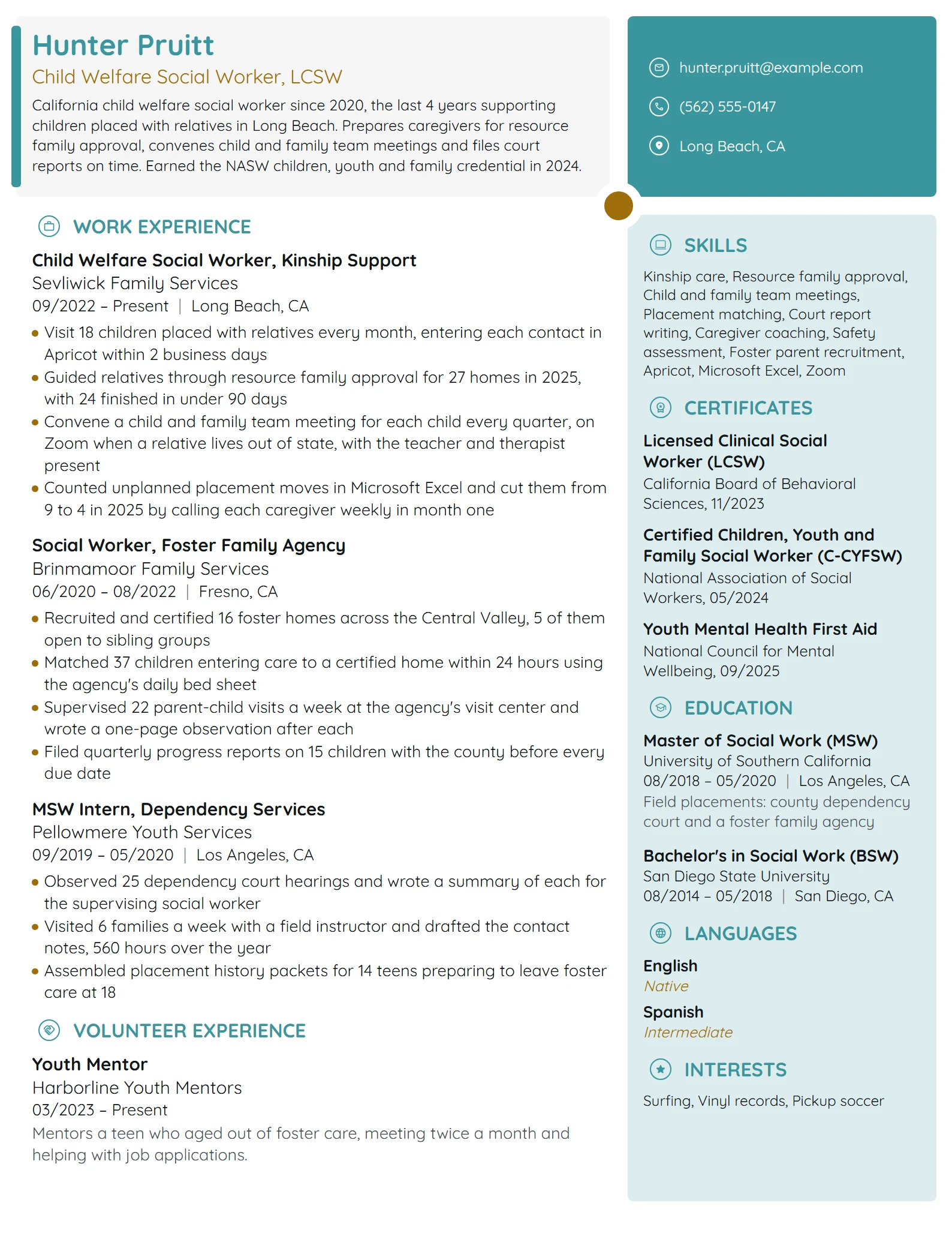 Child Welfare Social Worker resume example