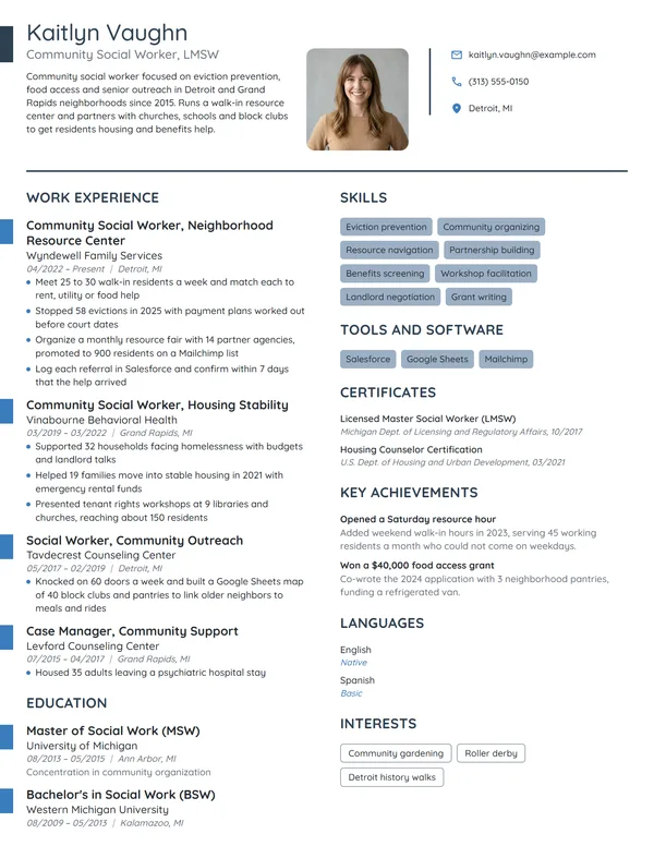 Community Social Worker resume example