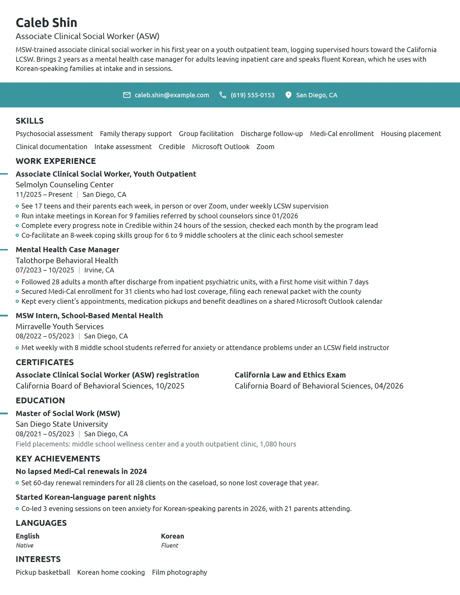 Entry-Level Social Worker resume example