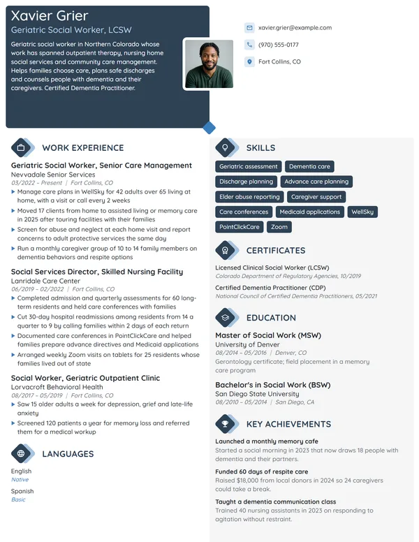 Geriatric Social Worker resume example