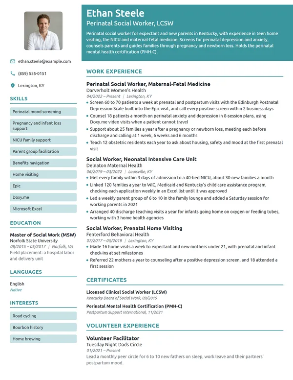 Perinatal Social Worker resume example