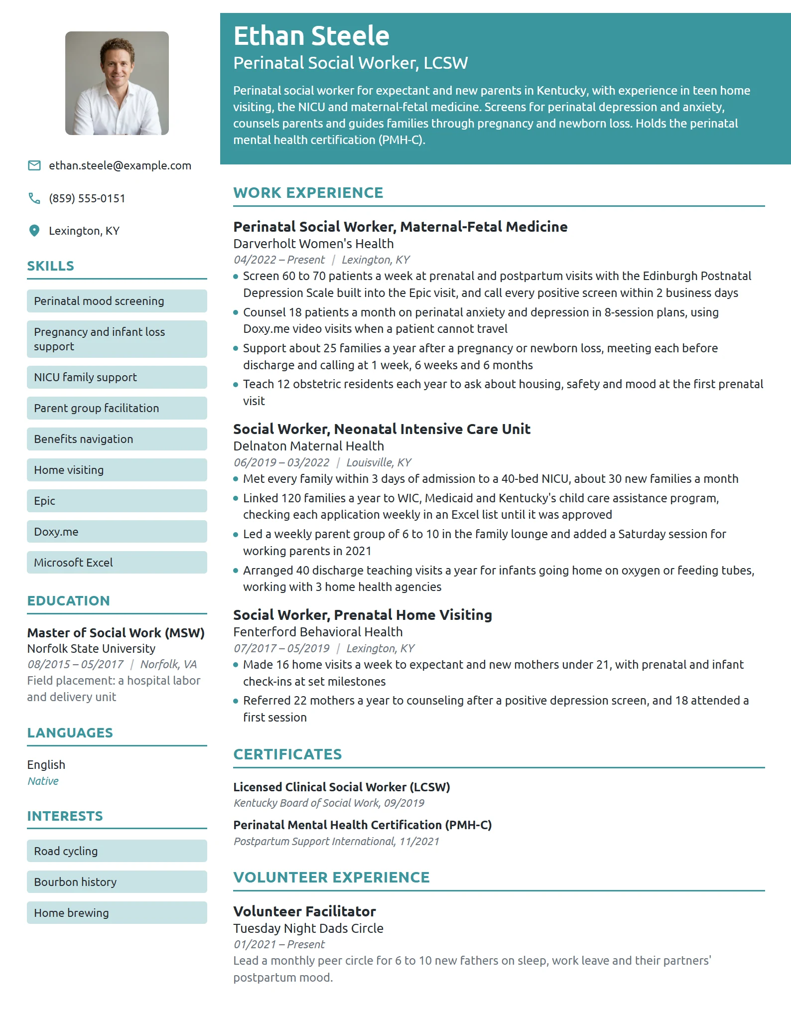 Perinatal Social Worker resume example