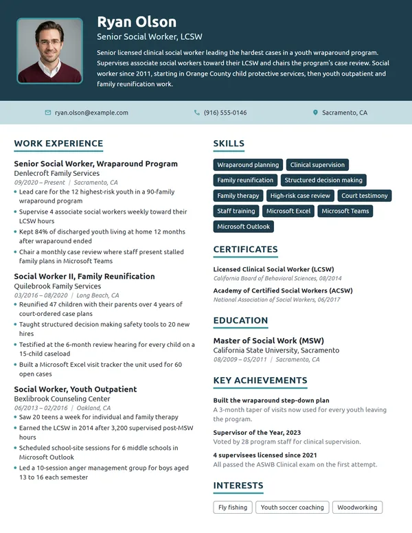 Senior Social Worker resume example