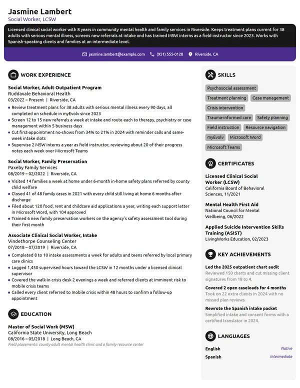 Social Worker resume example