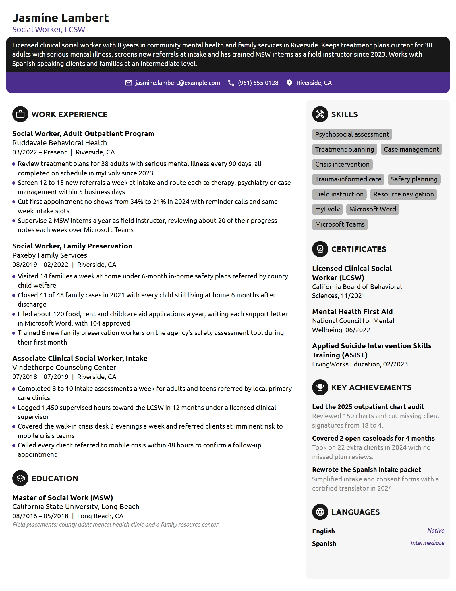 Social Worker resume example