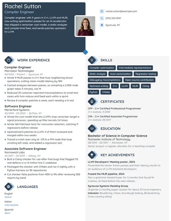 Compiler Engineer resume example