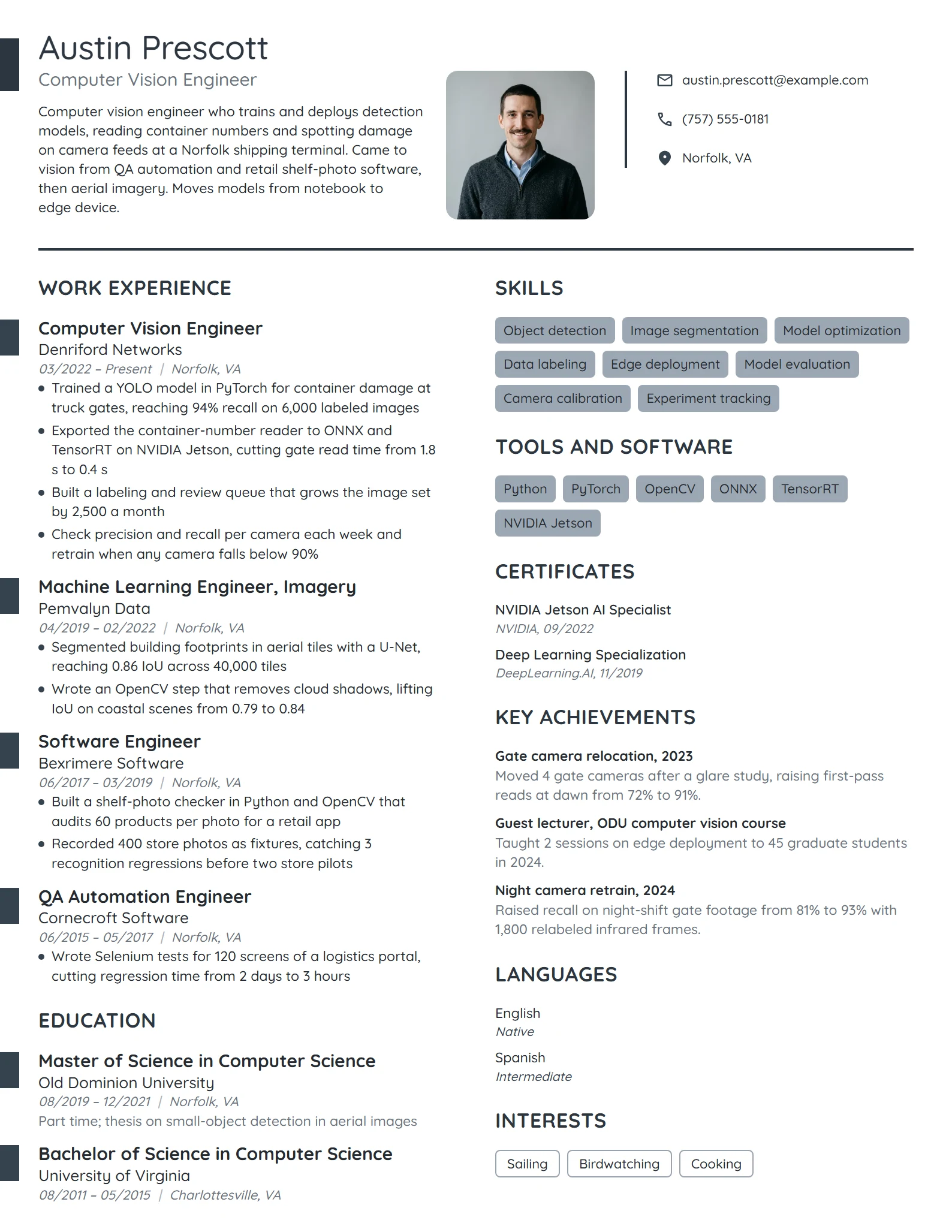 Computer Vision Engineer resume example