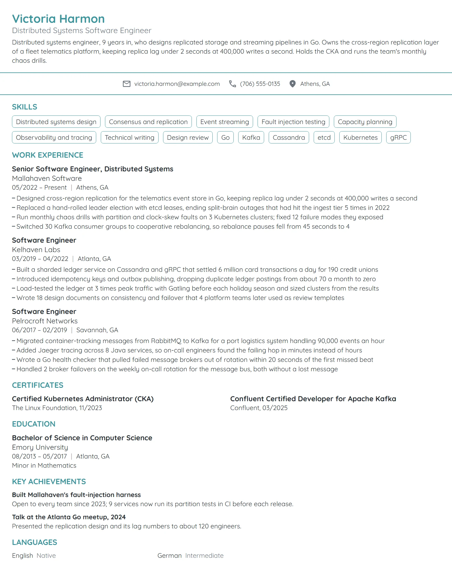 Distributed Systems Software Engineer resume example