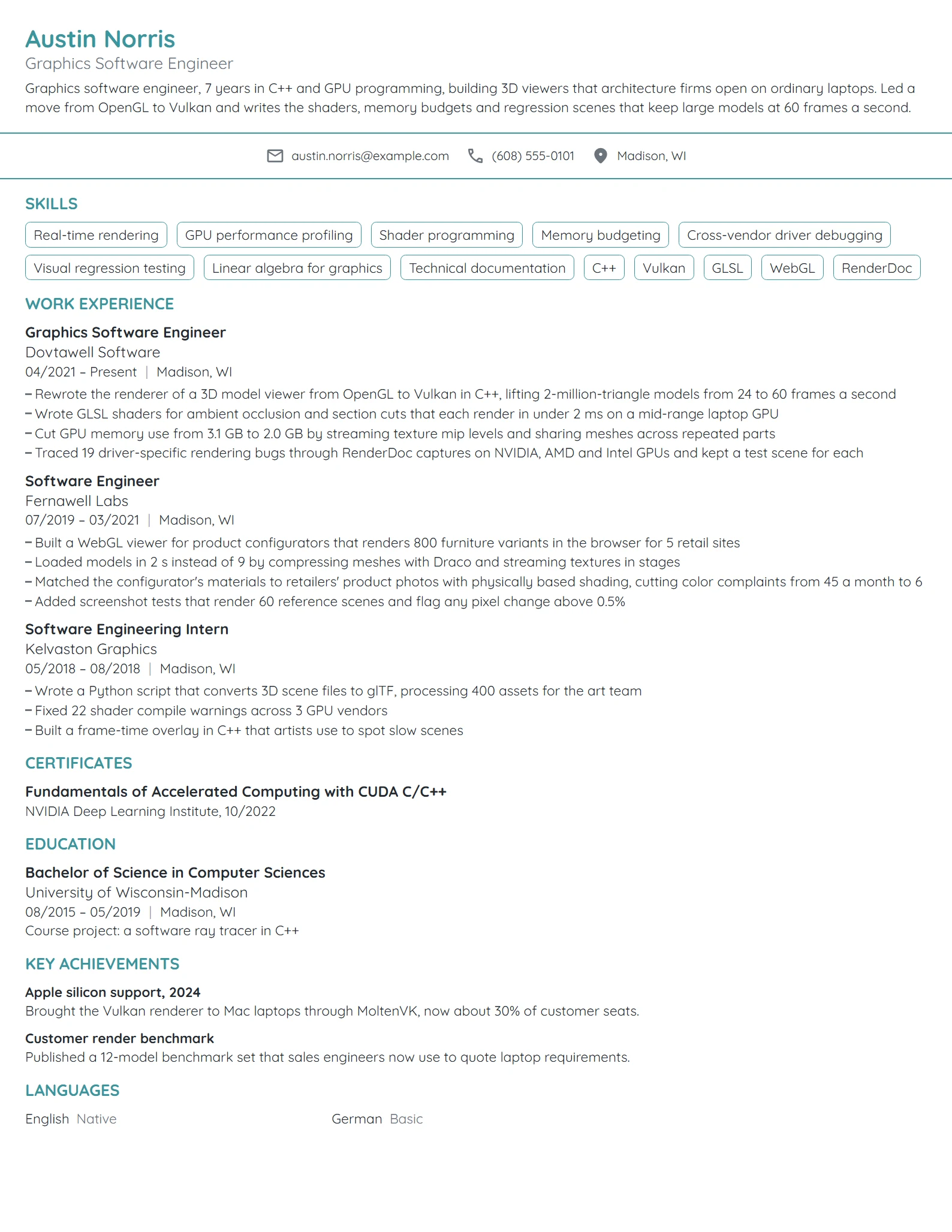 Graphics Software Engineer resume example