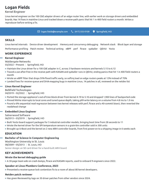 Kernel Engineer resume example