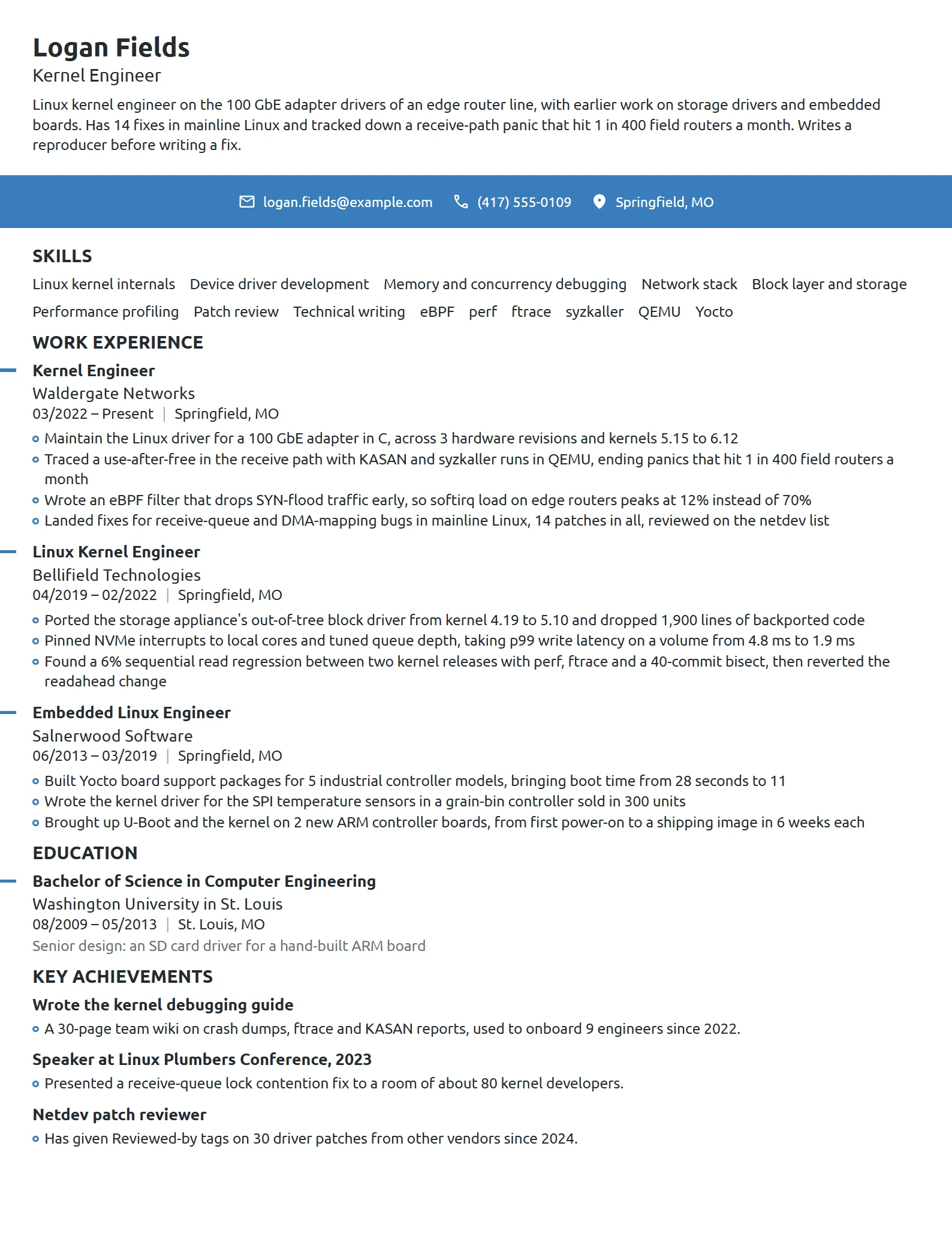 Kernel Engineer resume example
