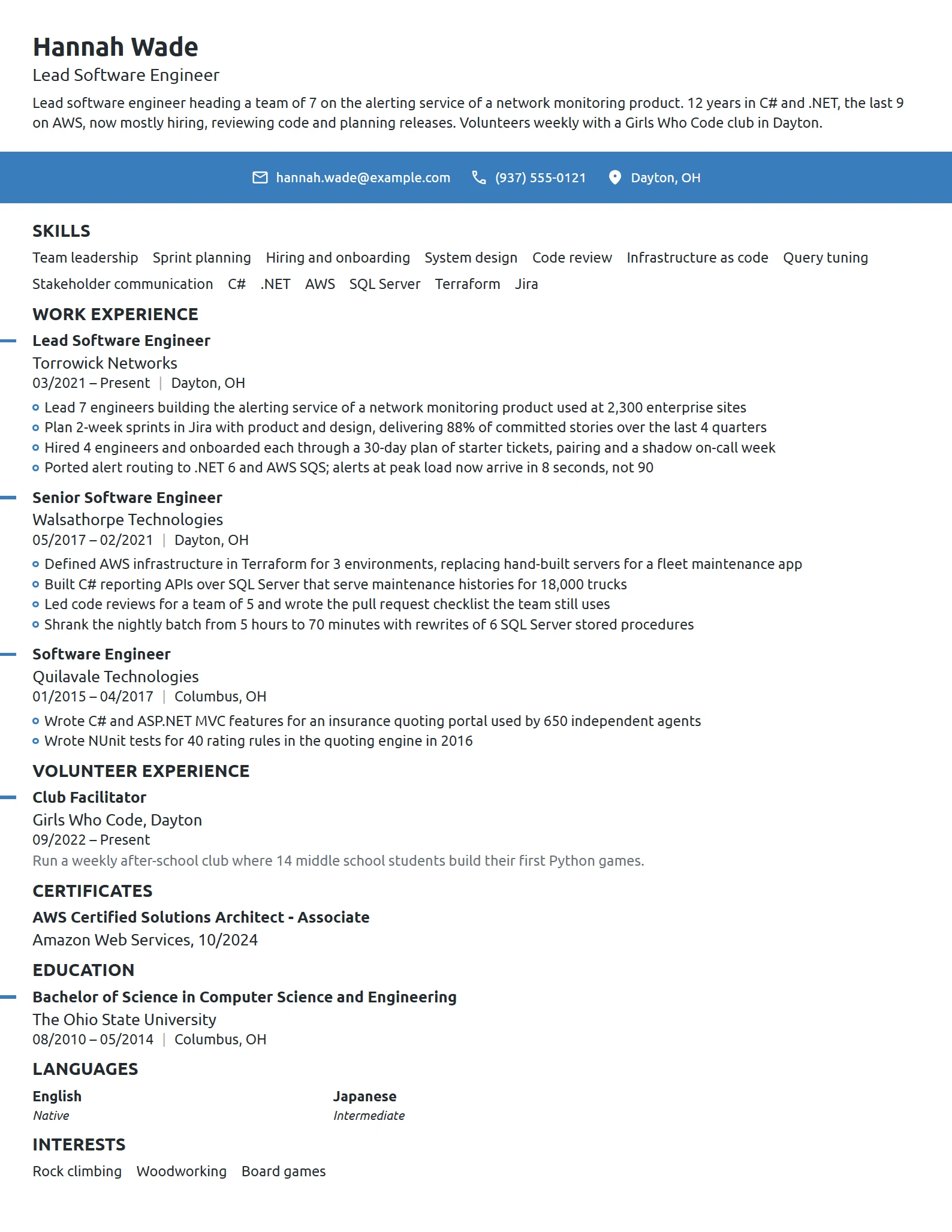 Lead Software Engineer resume example