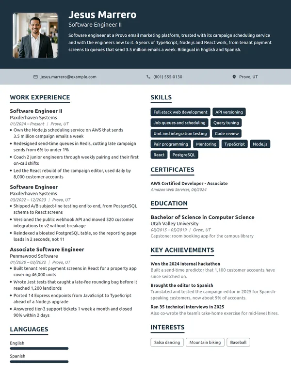 Mid-Level Software Engineer resume example