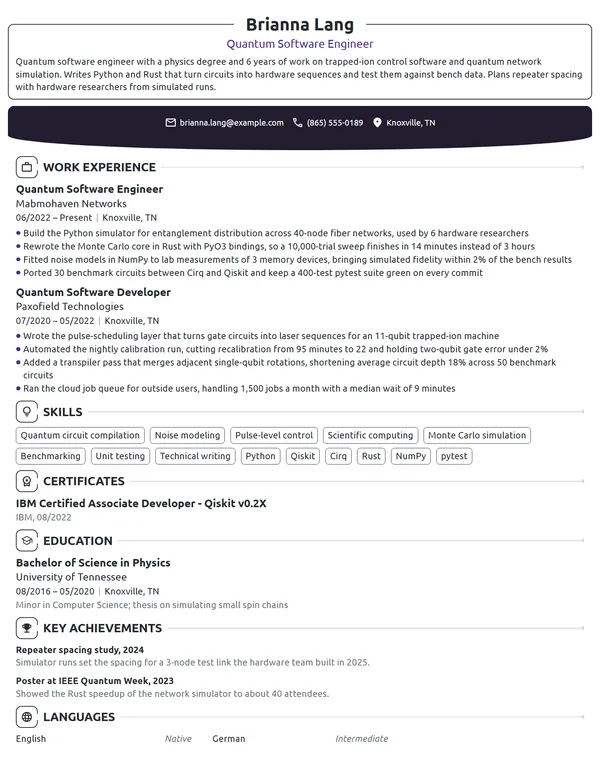 Quantum Software Engineer resume example
