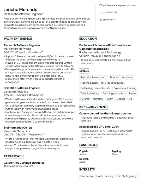 Research Software Engineer resume example