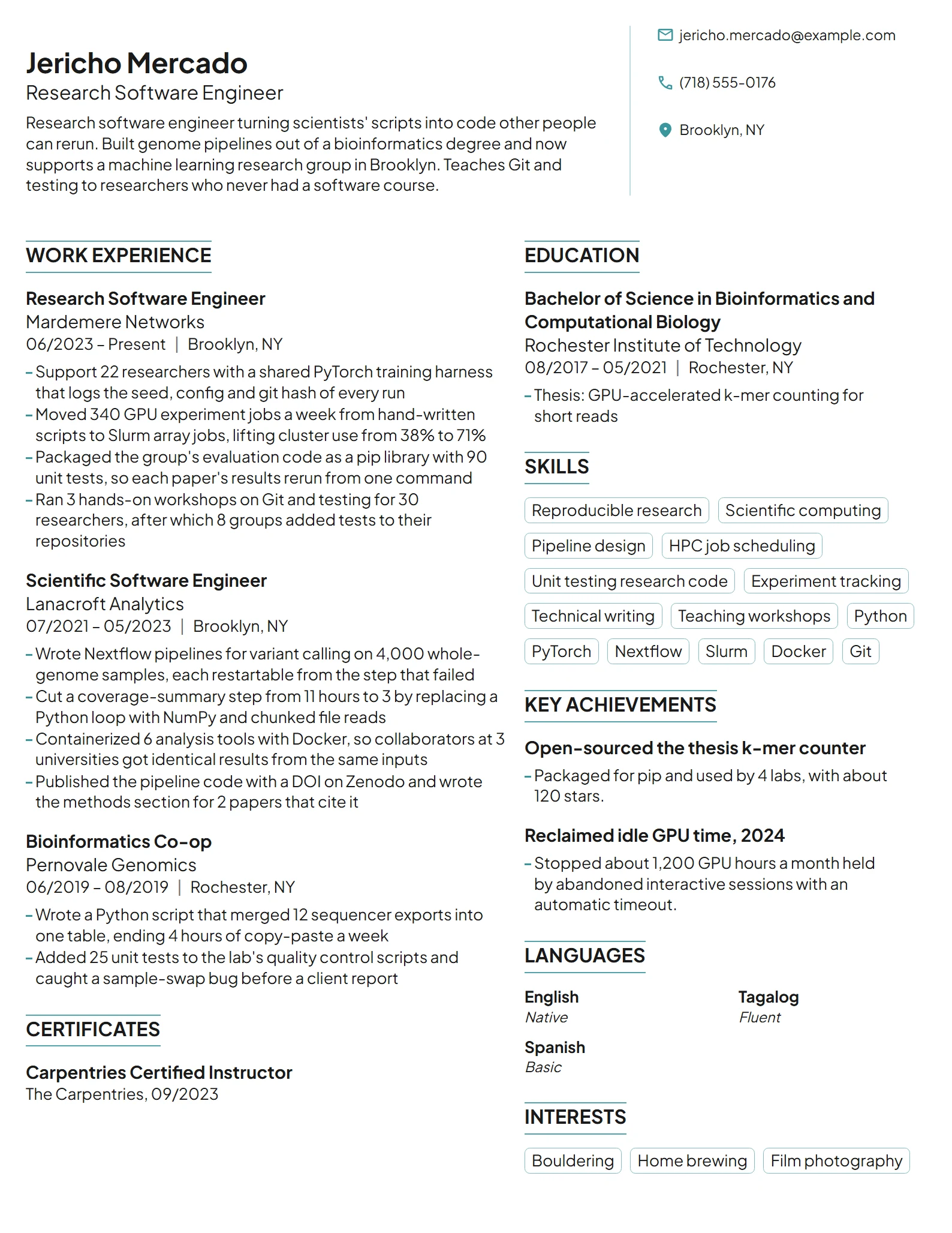 Research Software Engineer resume example
