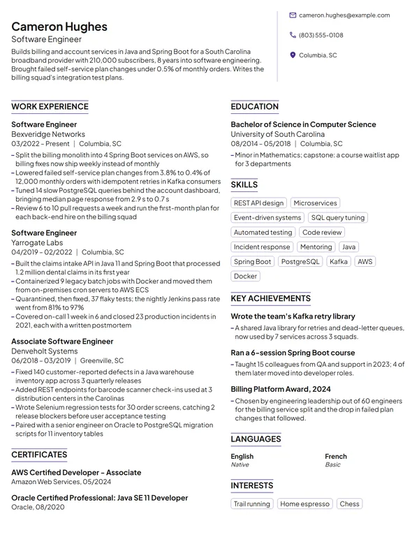 Software Engineer resume example