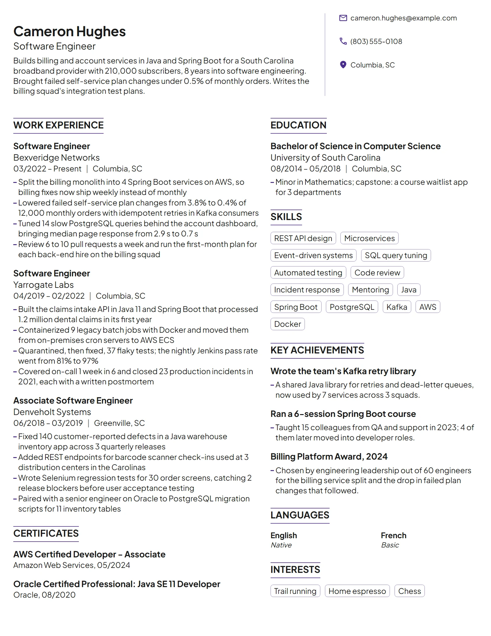 Software Engineer resume example