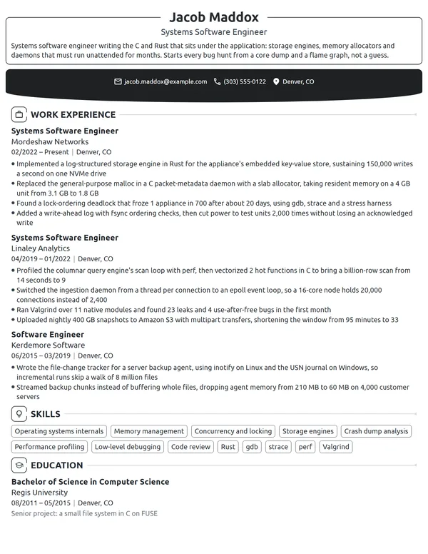 Systems Software Engineer resume example